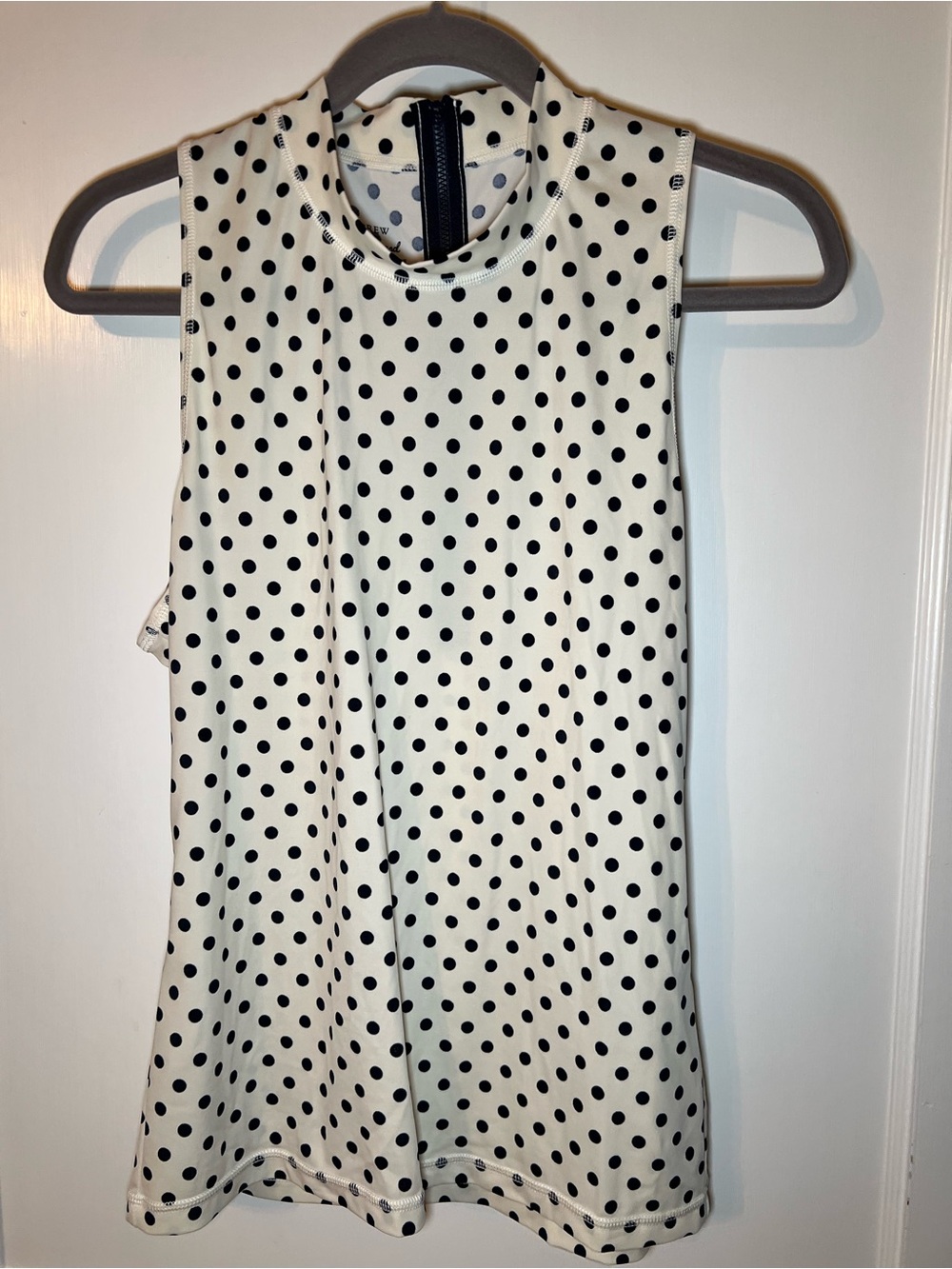 J. Crew Swim White Rash Guard with Black Polka Dots
